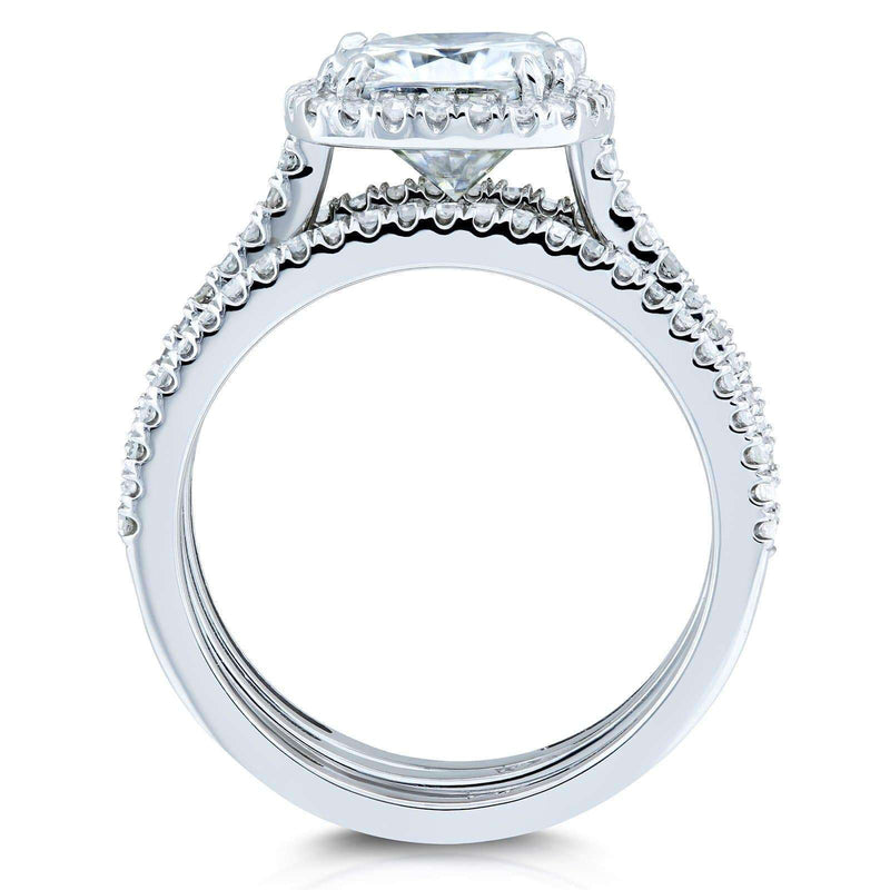 Kobelli Cushion Brilliant Moissanite and Diamond Halo Bridal Wedding Rings Set 2 1/2 CTW 14k White Gold