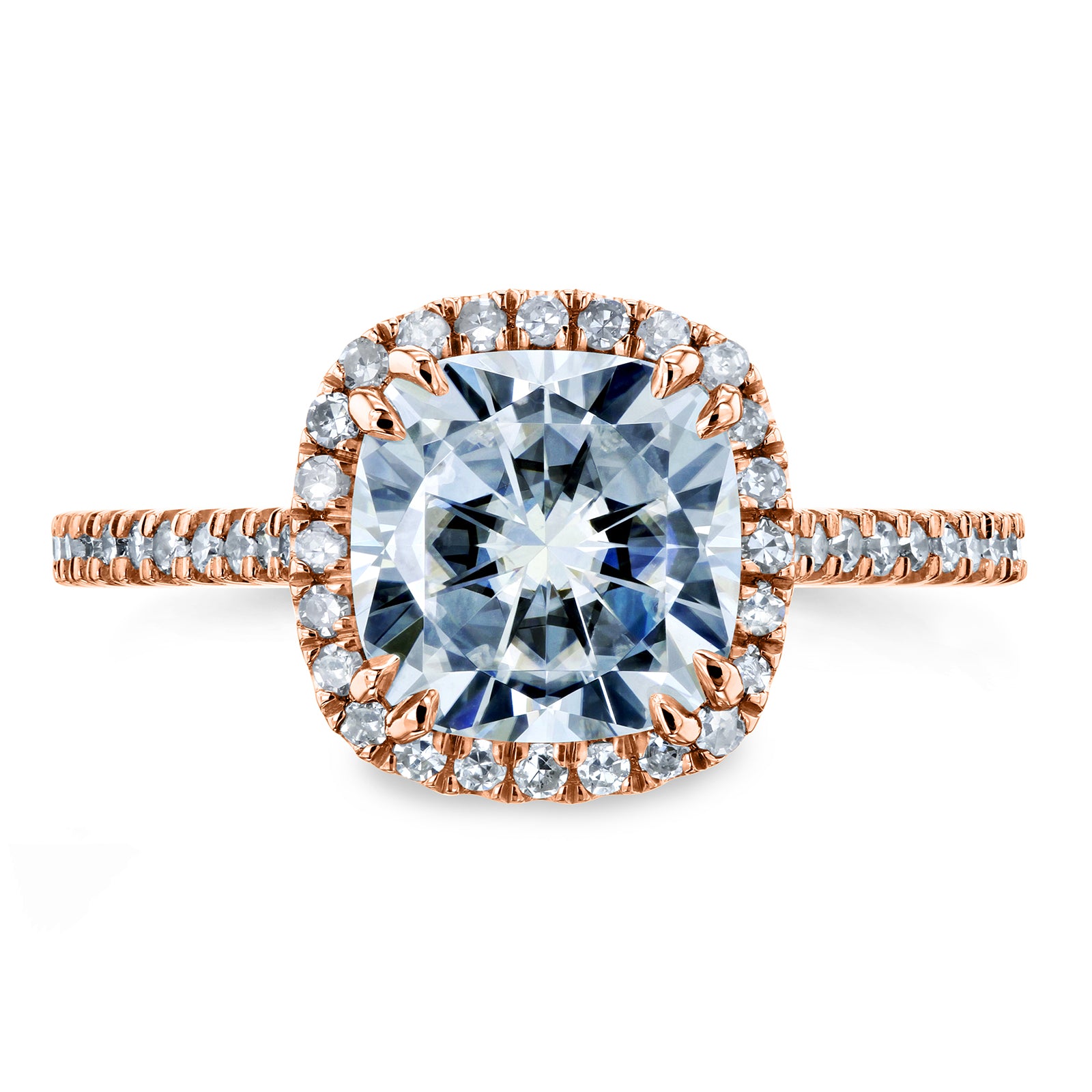 Kobelli Cushion Moissanite and Diamond Halo Engagement Ring 2 1/4 CTW 14k White Gold