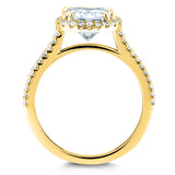 Almofada Kobelli Moissanite e anel de noivado Halo de diamante 2 1/4 CTW ouro branco 14k