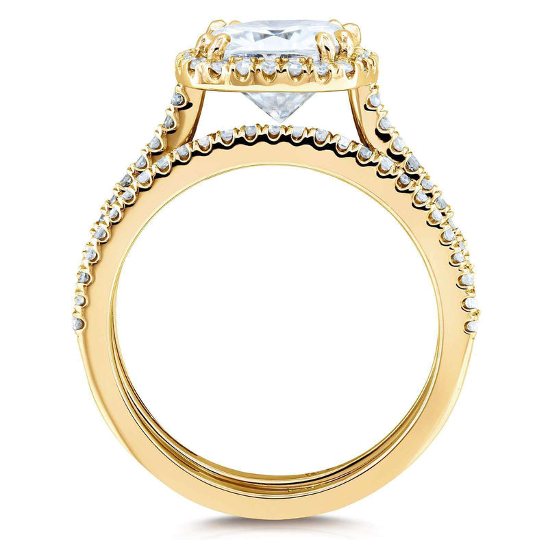 Kobelli Cushion Brilliant Moissanite and Diamond Halo Bridal Wedding Rings Set 2 3/8 CTW 14k Yellow Gold
