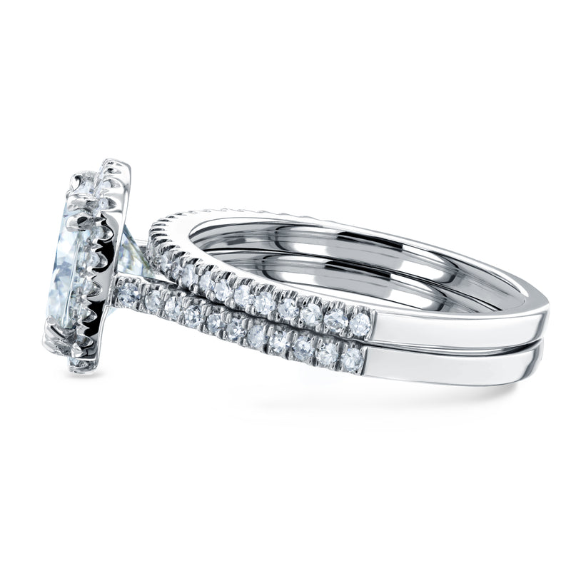 Cushion Brilliant Moissanite and Diamond Halo Bridal Wedding Rings Set 2 3/8 CTW 14k White Gold