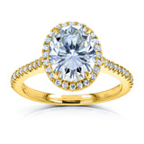 Forever One Oval Moissanite and Diamond Halo Engagement Ring 2 1/4 CTW 14k Yellow Gold (DEF/VS, GH/I)