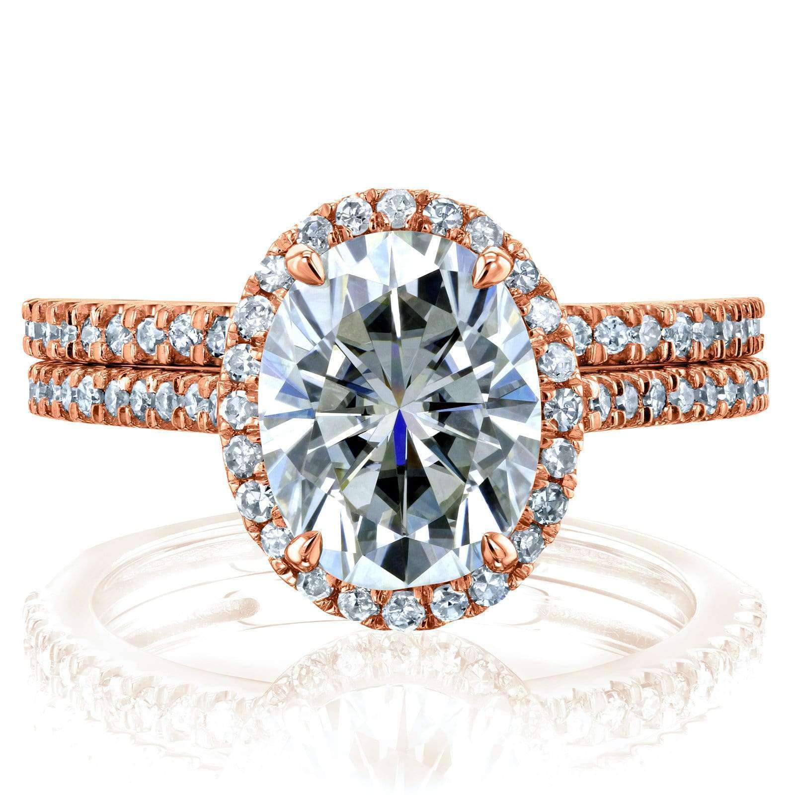 Kobelli Oval Moissanite and Diamond Halo Bridal Rings Set 2 3/8 CTW 14k Rose Gold