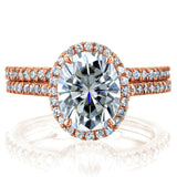 Conjunto de anéis de noiva Kobelli ovais de moissanite e diamante Halo 2 3/8 CTW ouro rosa 14k