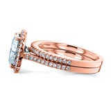 Conjunto de anéis de noiva ovais de moissanite e diamante Halo 2 3/8 CTW ouro rosa 14k