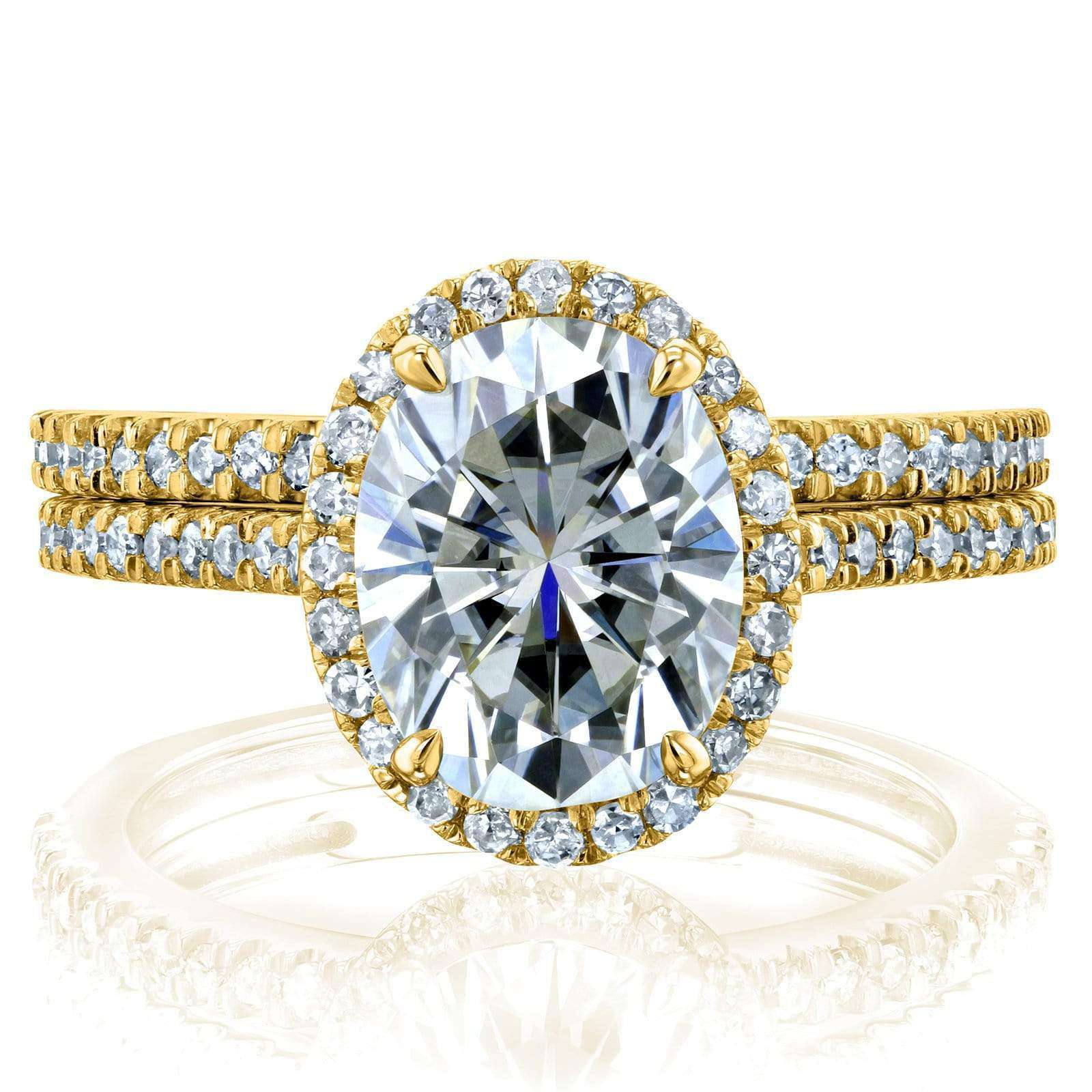 Kobelli Oval Moissanite and Diamond Halo Bridal Rings Set 2 3/8 CTW 14k Yellow Gold