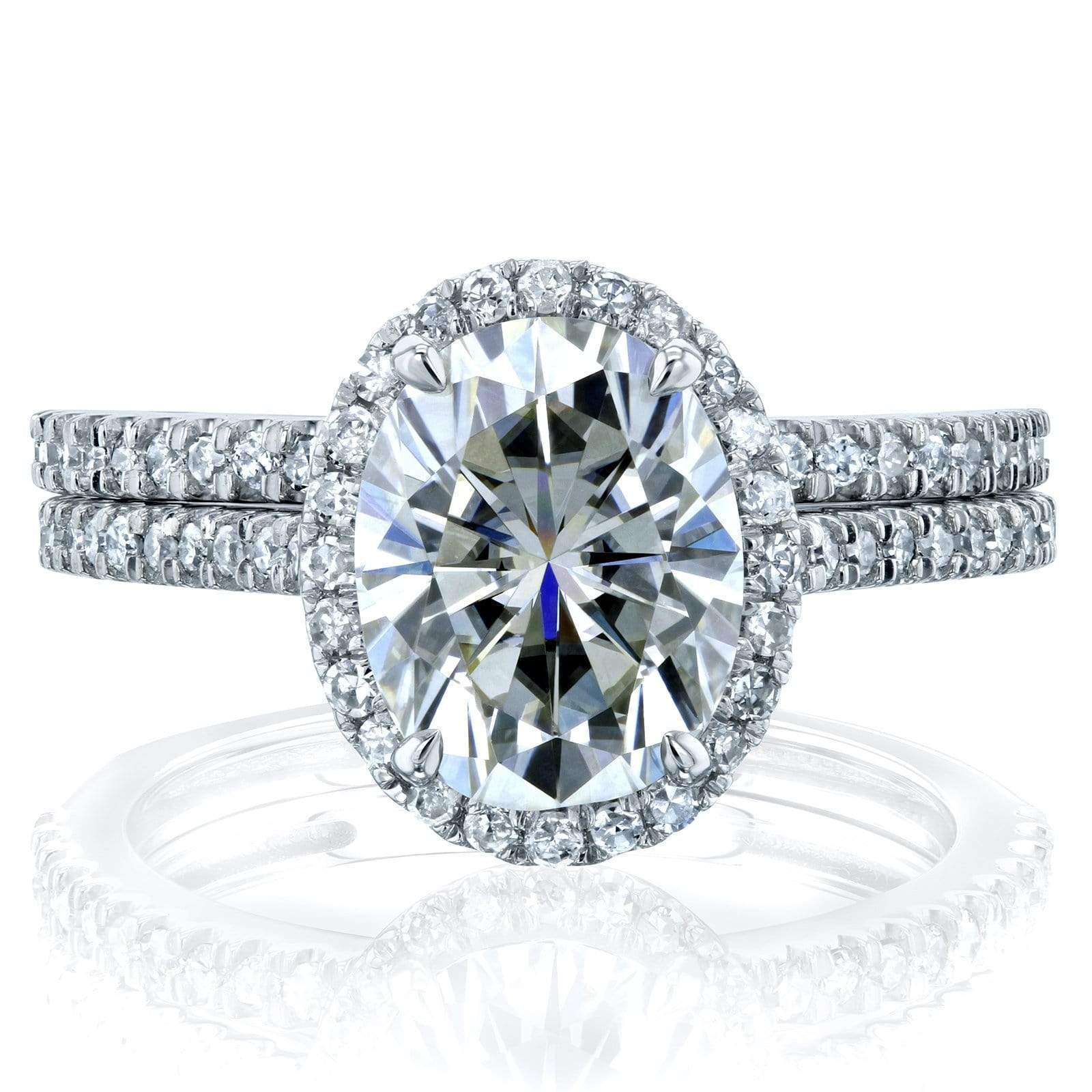 Kobelli Oval Moissanite and Diamond Halo Bridal Rings Set 2 3/8 CTW 14k White Gold