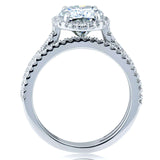 Conjunto de anéis de noiva Kobelli ovais de moissanite e diamante Halo 2 3/8 CTW ouro branco 14k