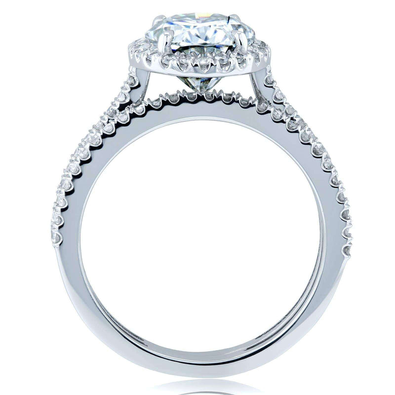 Kobelli Oval Moissanite and Diamond Halo Bridal Rings Set 2 3/8 CTW 14k White Gold