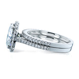 Conjunto de anéis de noiva ovais Forever One Moissanite e diamante Halo 2 3/8 CTW ouro branco 14k (DEF/VS, GH/I)