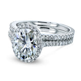 Conjunto de anéis de noiva ovais de moissanite e diamante Halo 2 3/8 CTW ouro branco 14k