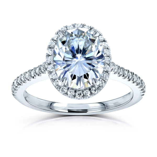 Forever One Oval Moissanite and Diamond Halo Engagement Ring 2 1/4 CTW 14k White Gold (DEF/VS, GH/I)