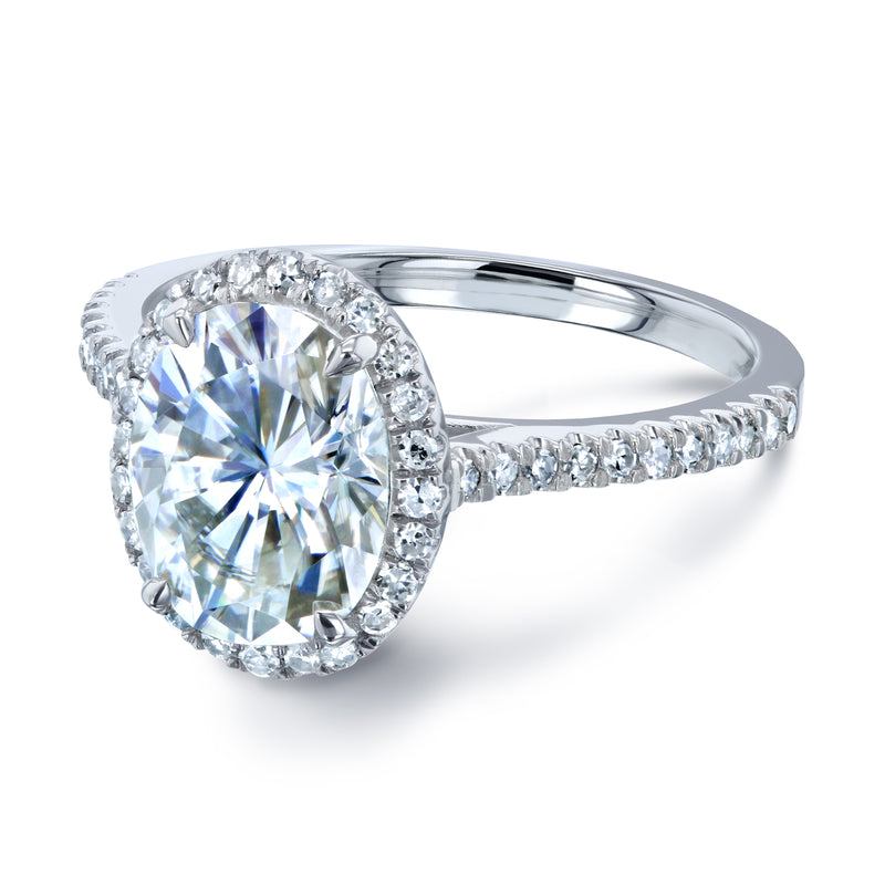 Oval Moissanite & Diamond Halo Engagement Ring