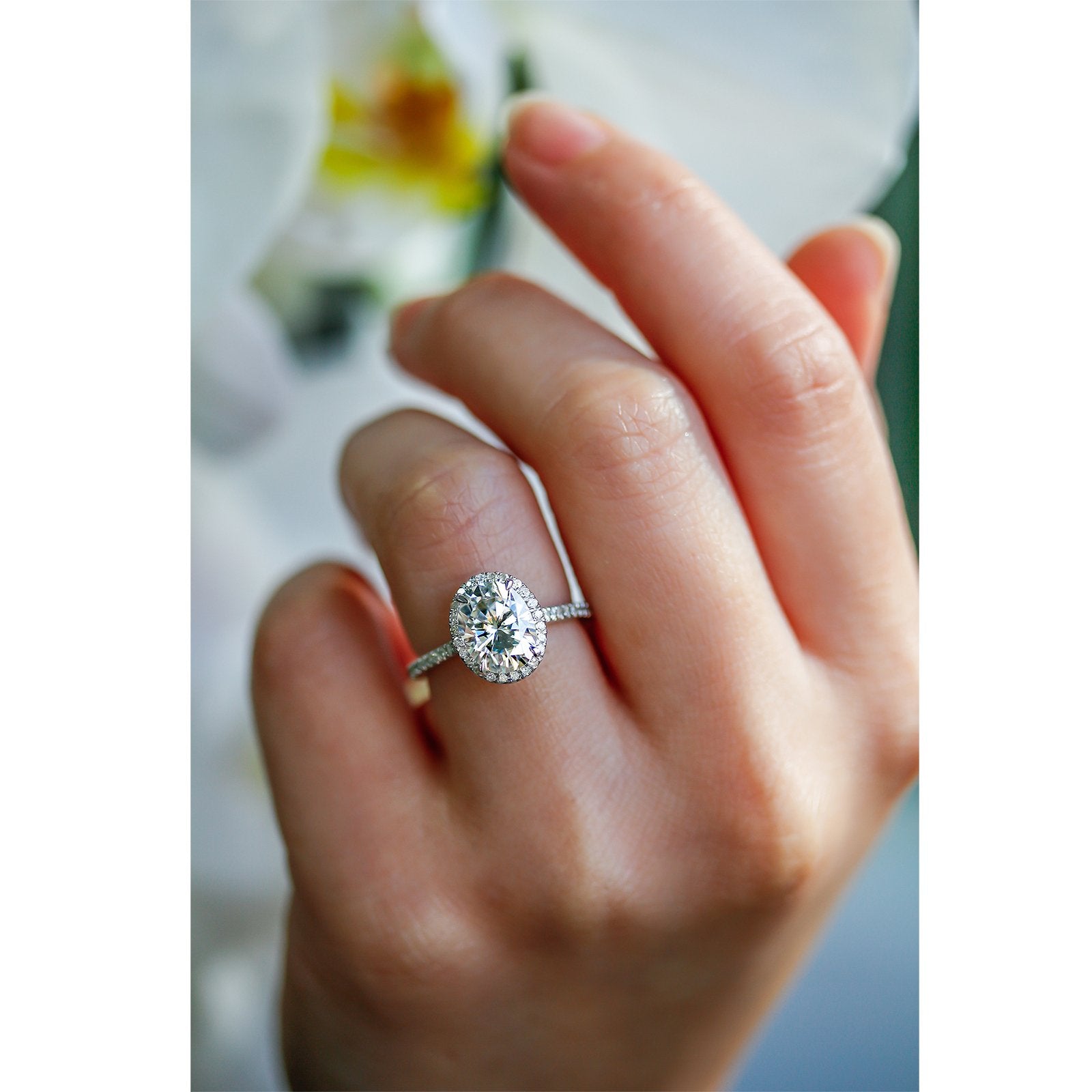 Kobelli Oval Moissanite and Diamond Halo Engagement Ring 2 1/4 CTW 14k Gold