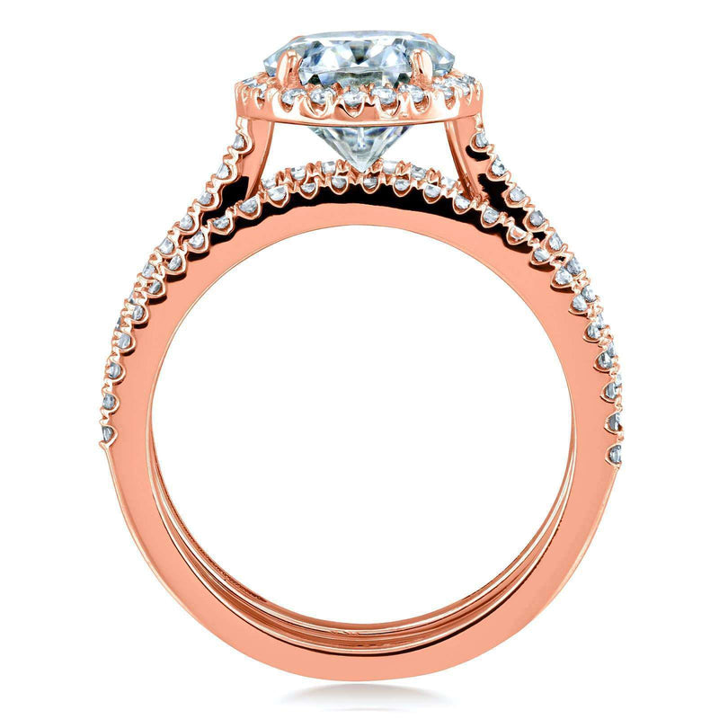 Kobelli Oval Moissanite and Diamond Halo 3-Piece Bridal Rings Set 2 1/2 CTW 14k Rose Gold