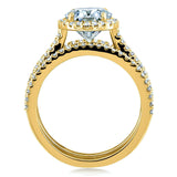 Conjunto de anéis de noiva de 3 peças Kobelli Oval Moissanite e Diamond Halo 2 1/2 CTW ouro amarelo 14k