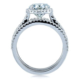 Conjunto de anéis de noiva de 3 peças Kobelli Oval Moissanite e Diamond Halo 2 1/2 CTW ouro branco 14k