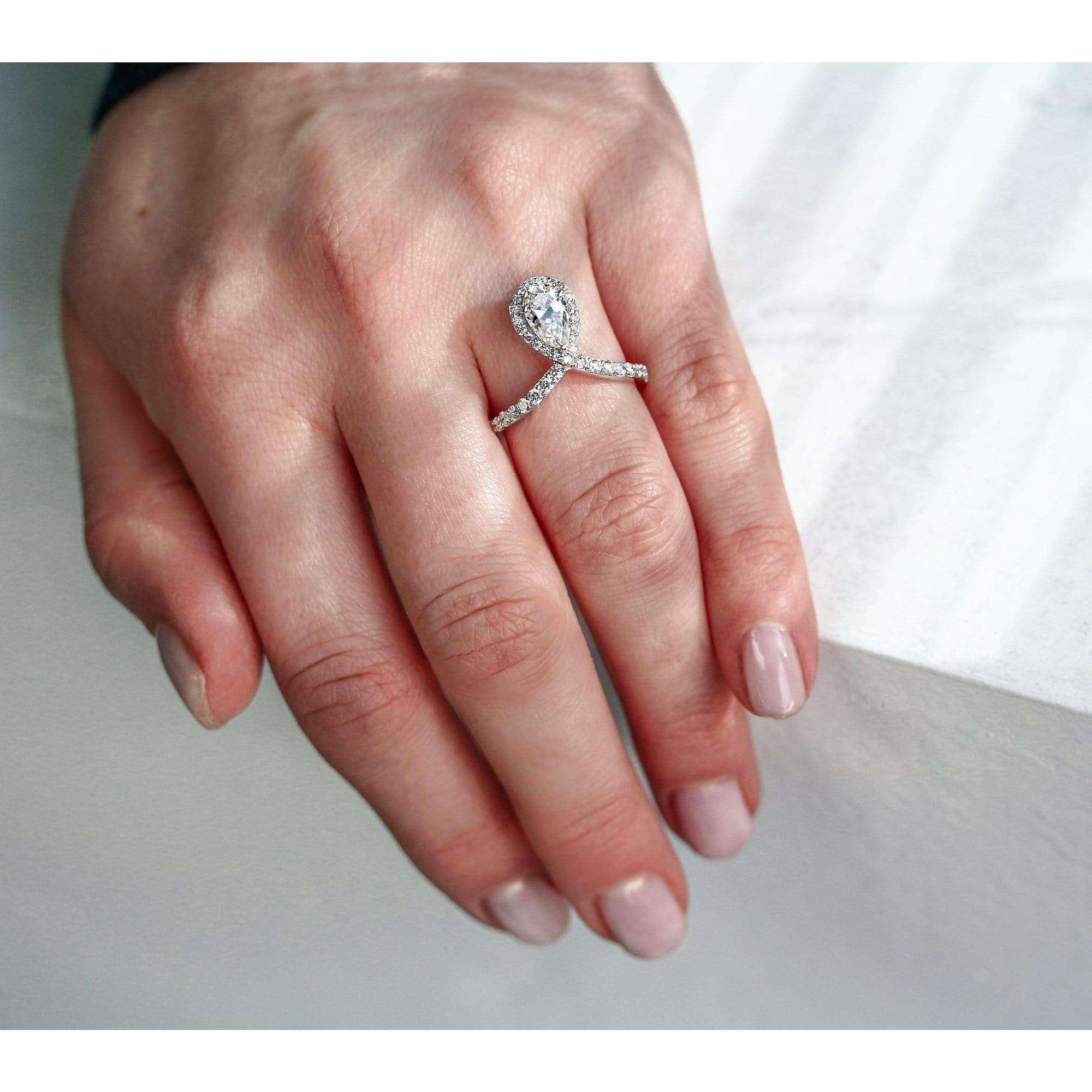 1 1/4 Carat TDW Pear Drop Natural Diamond V-Shape Ring – Kobelli