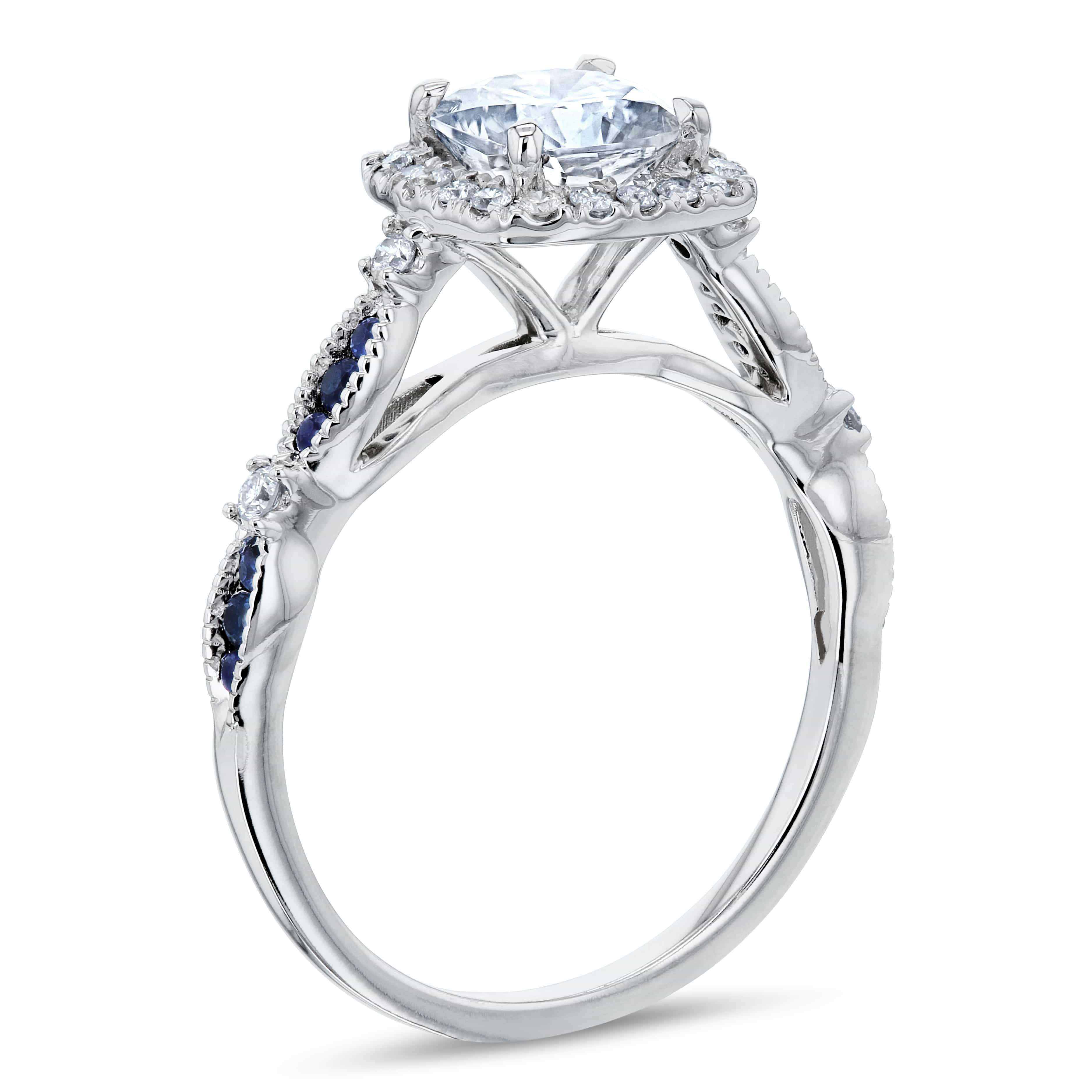 1 2/5 Carat TGW Moissanite Diamond and Blue Sapphire Ring 14k White ...