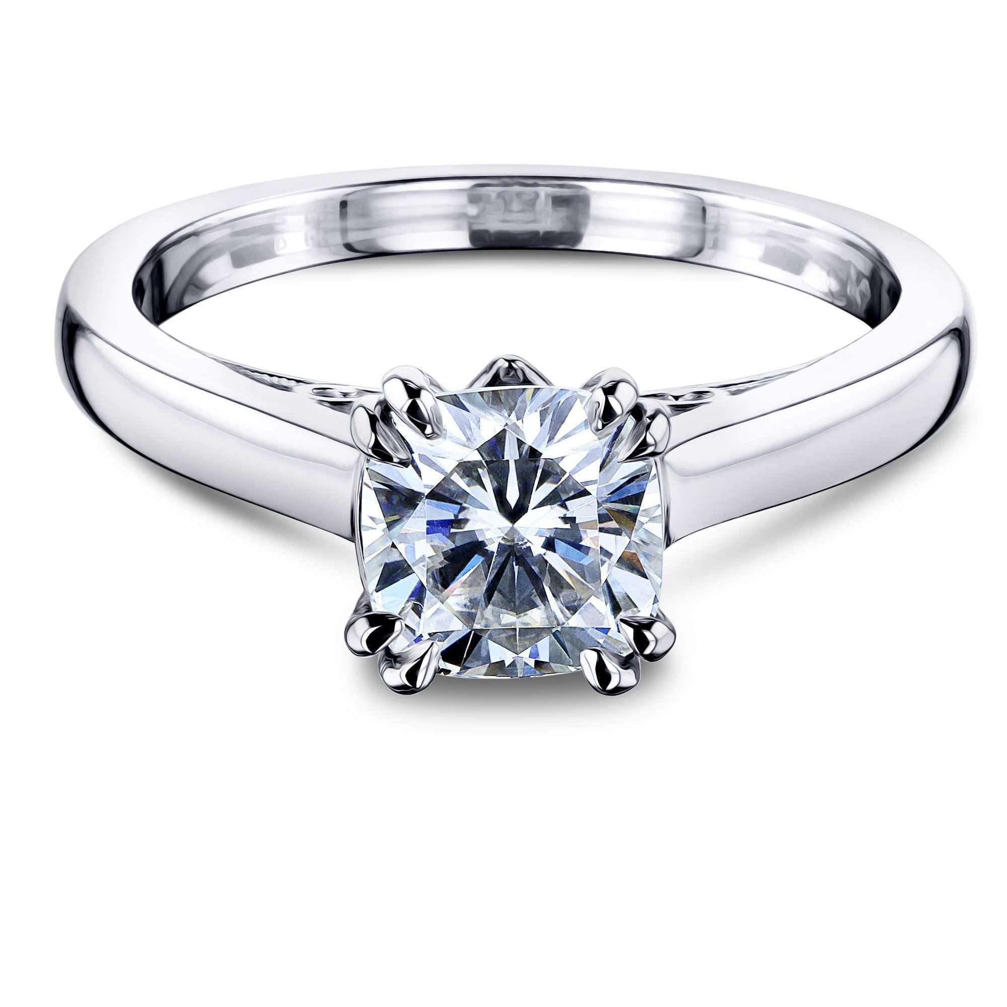 1 Carat Moissanite Solitaire Cushion Volutes Double Prong Ring (DEF/VS)