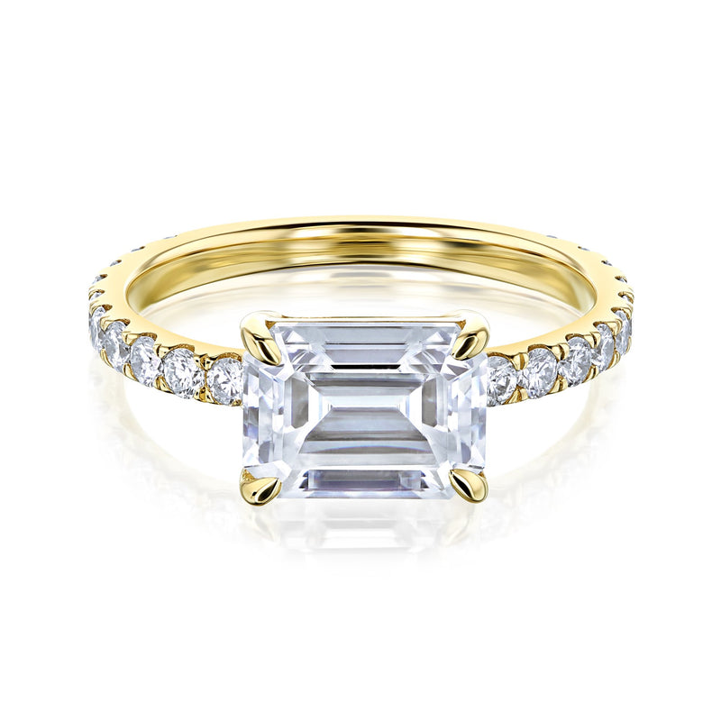 East West Moissanite Engagement Ring Emerald Cut 14K Rose Gold, 14K Yellow Gold, 14K White Gold Yellow Gold