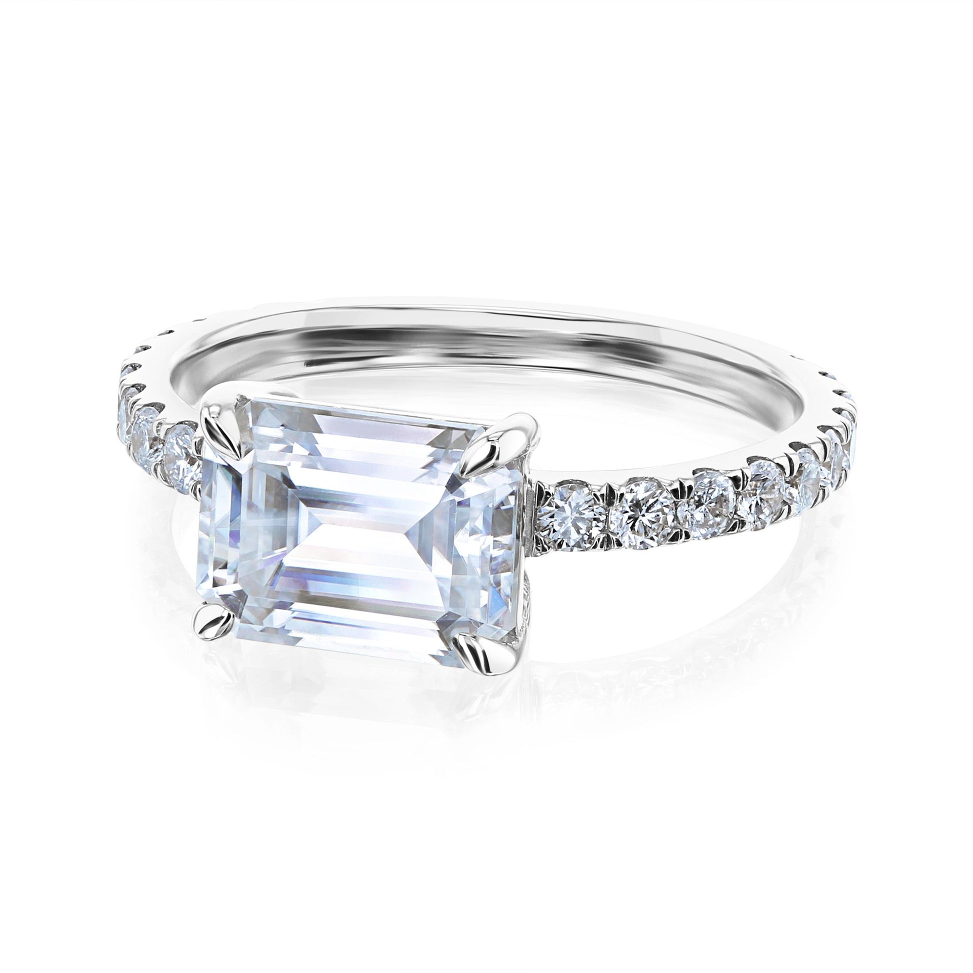 Kobelli 1.75 Carat East West Emerald Moissanite Engagement Ring
