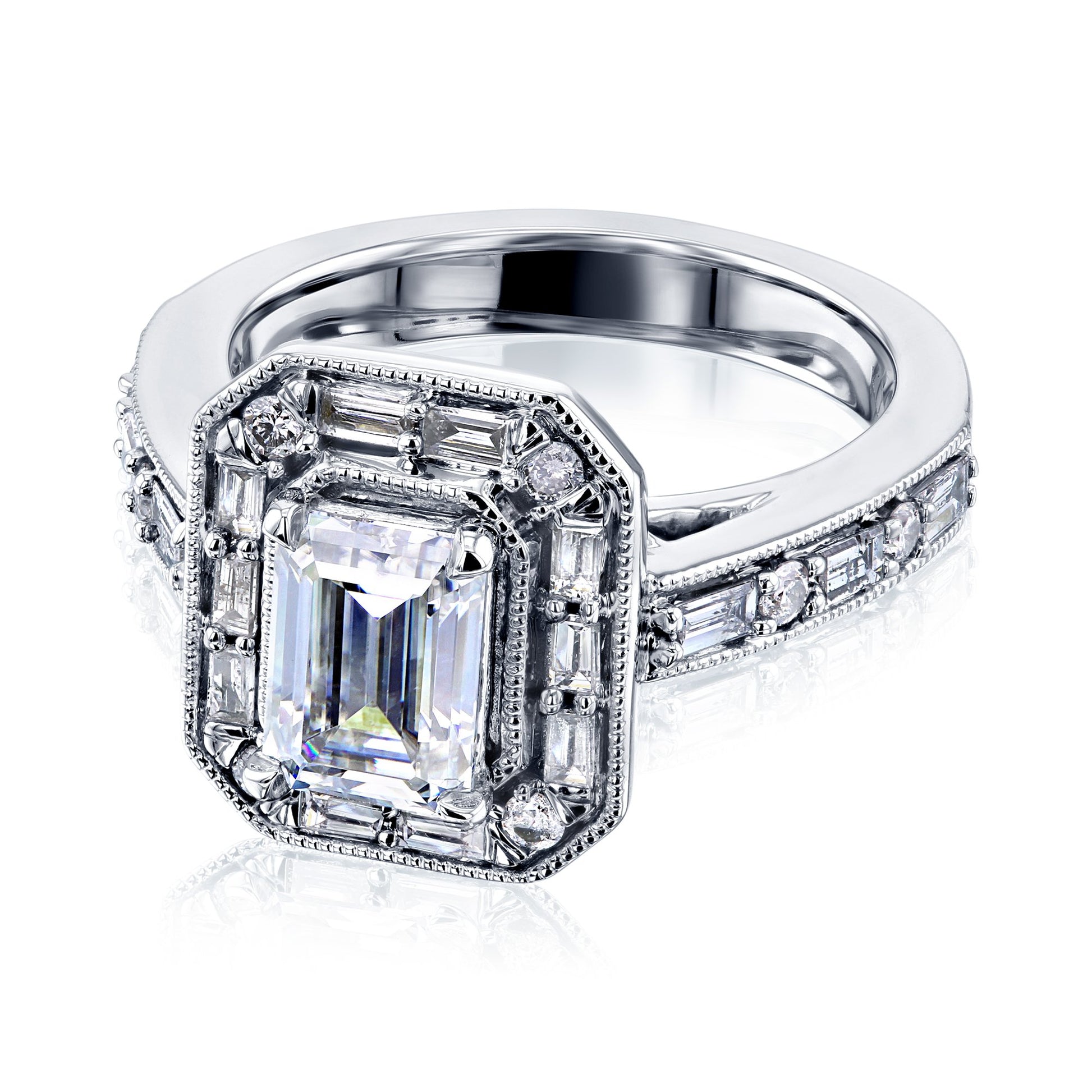 Kobelli Art Deco Emerald Moissanite Engagement Rings