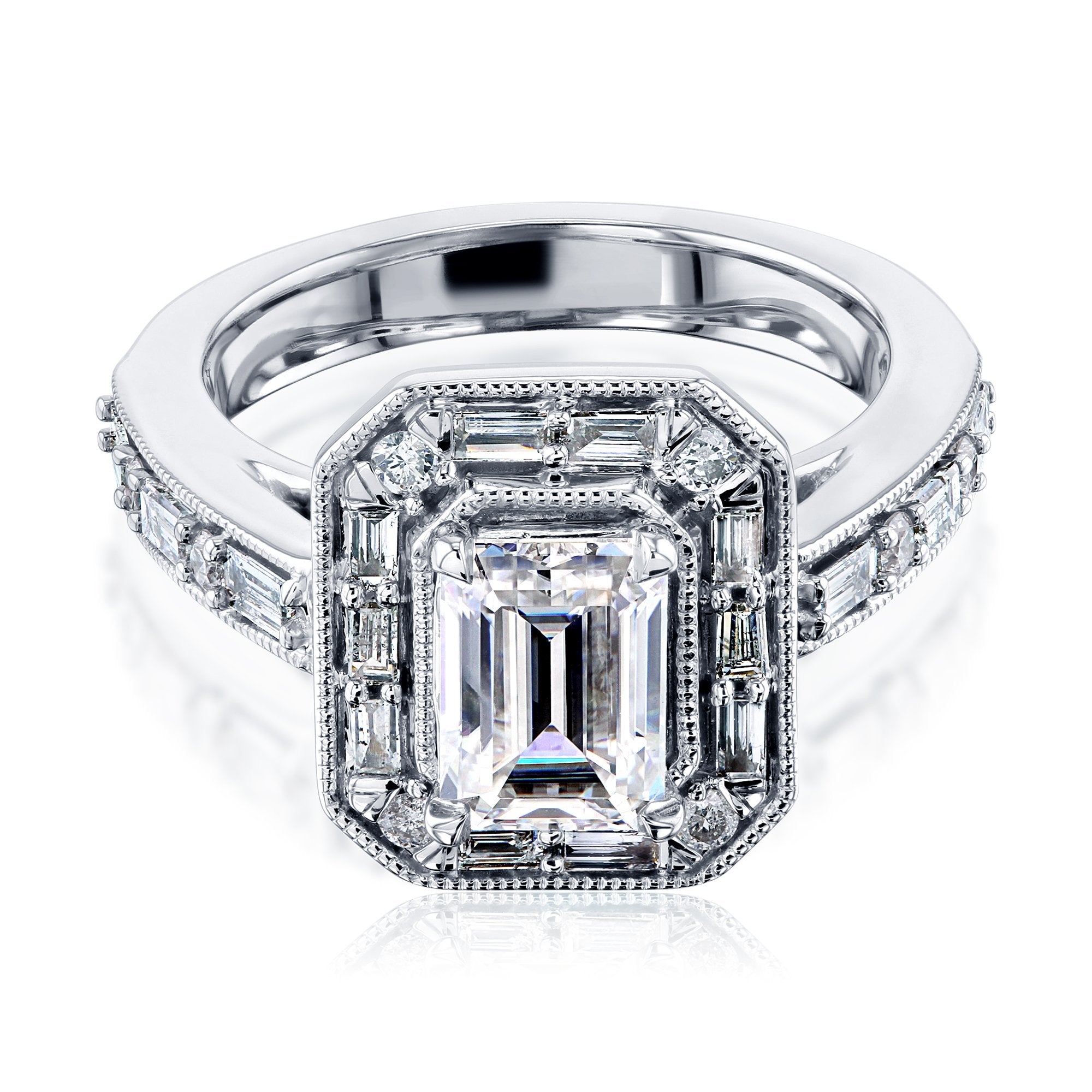 Kobelli Art Deco Emerald-Cut Moissanite Engagement Ring