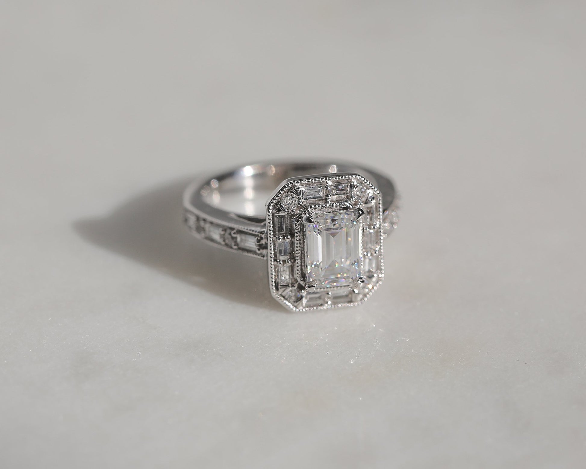 Kobelli Art Deco Emerald Moissanite Engagement Rings