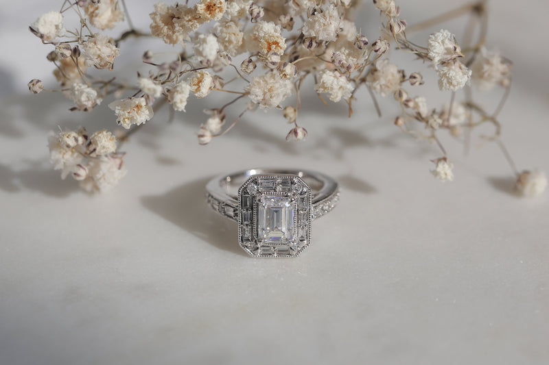 Kobelli Art Deco Emerald Moissanite Engagement Rings