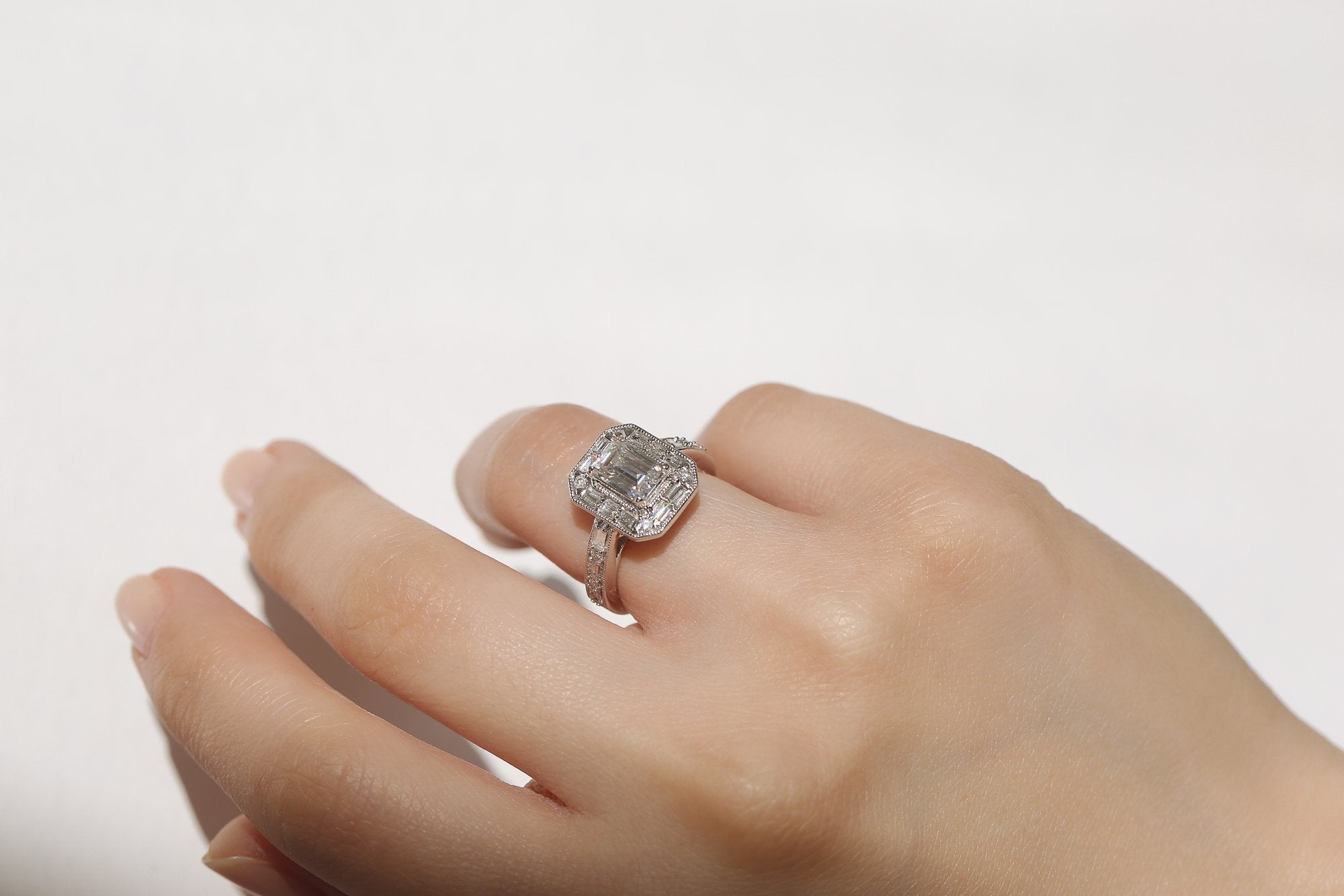 Kobelli Art Deco Emerald Moissanite Engagement Rings