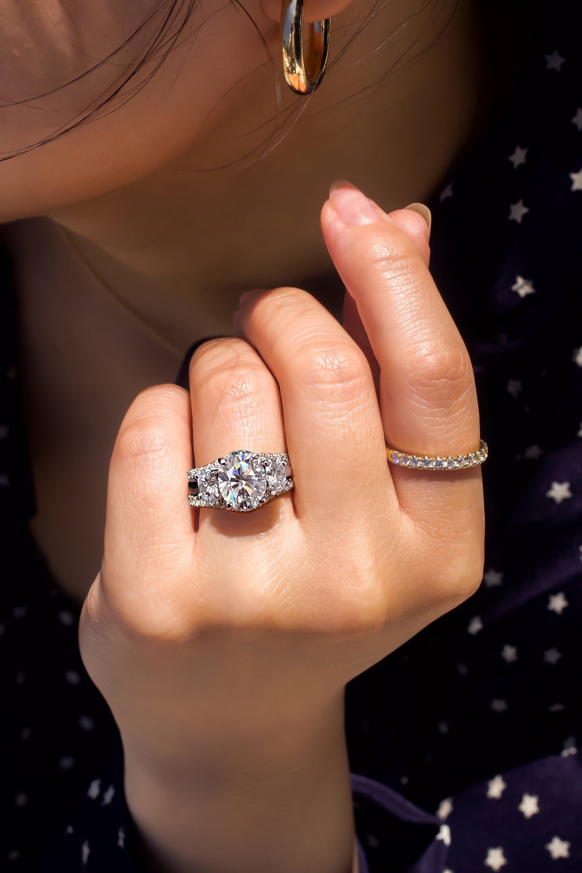 4 Carat Moissanite 3-Stone Oval Elena Ring
