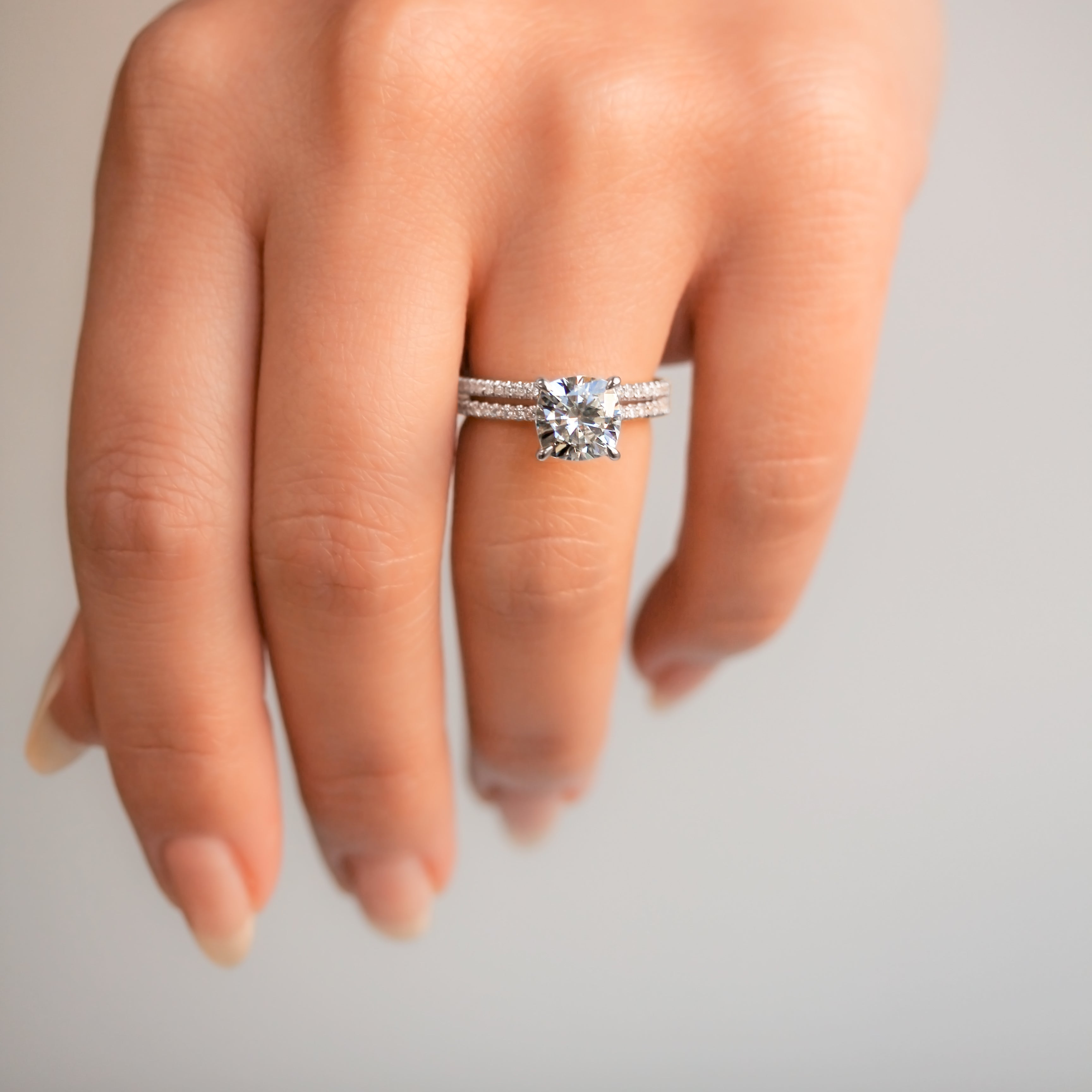 2.25 Carat Moissanite Cushion Petite Bridal Set