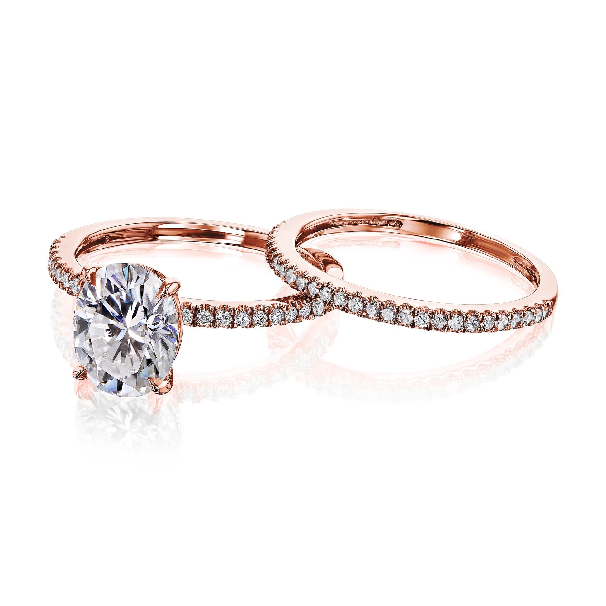 Kobelli 2.1ct Oval Moissanite Slender Diamond Shank Bridal Rings
