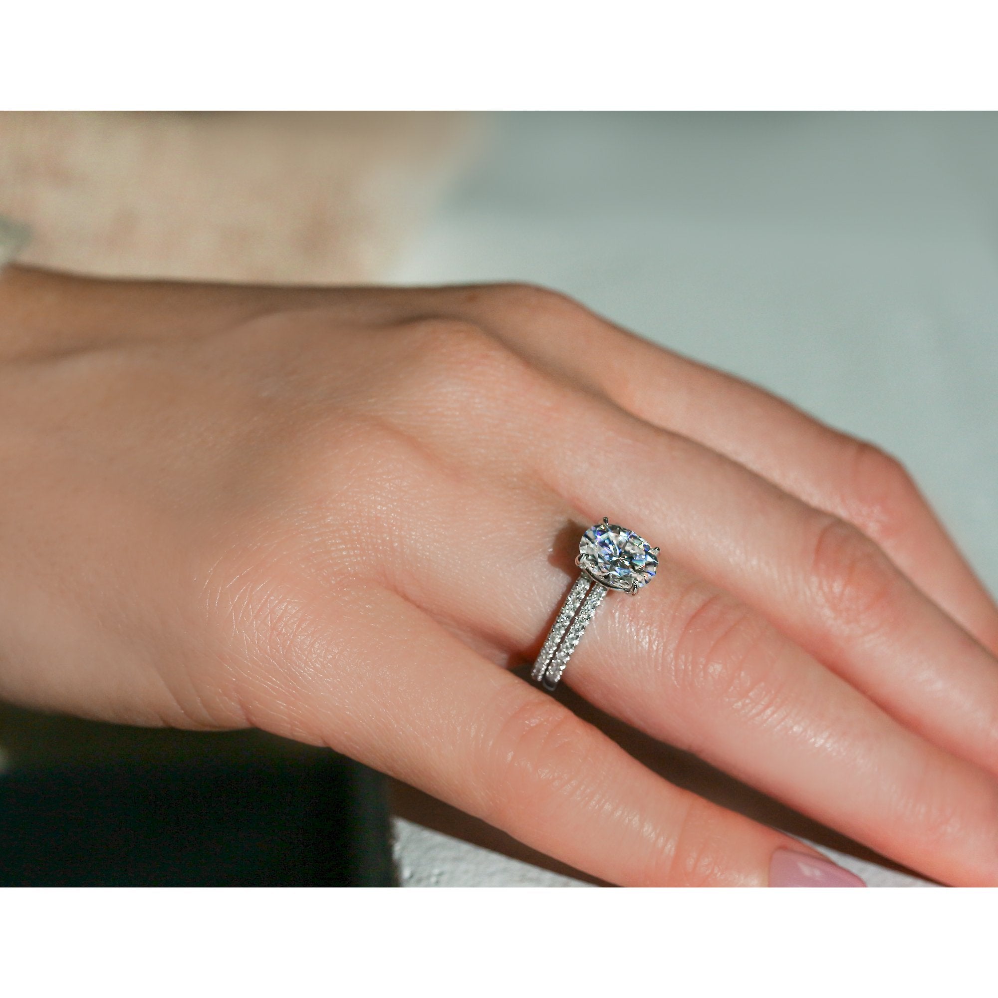 Kobelli 2.1ct Oval Moissanite Slender Diamond Shank Bridal Rings