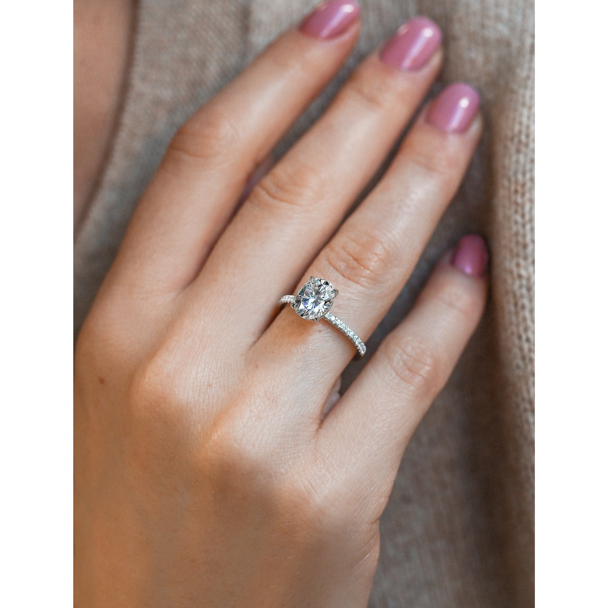Kobelli 2.1ct Oval Moissanite Slender Diamond Shank Engagement Ring