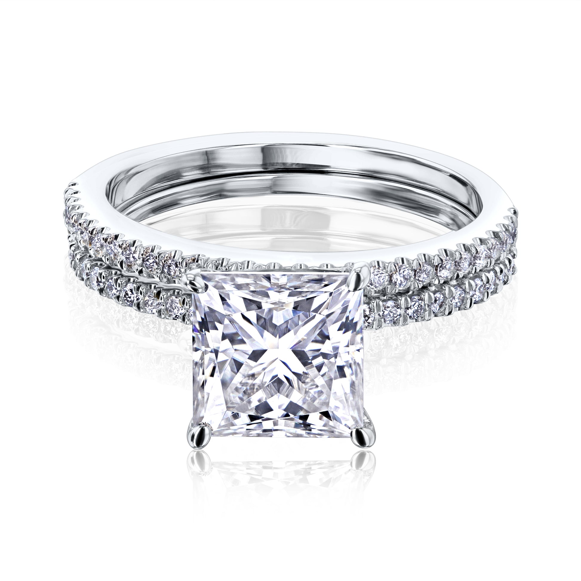 2 Carat Moissanite Princess Petite Bridal Set