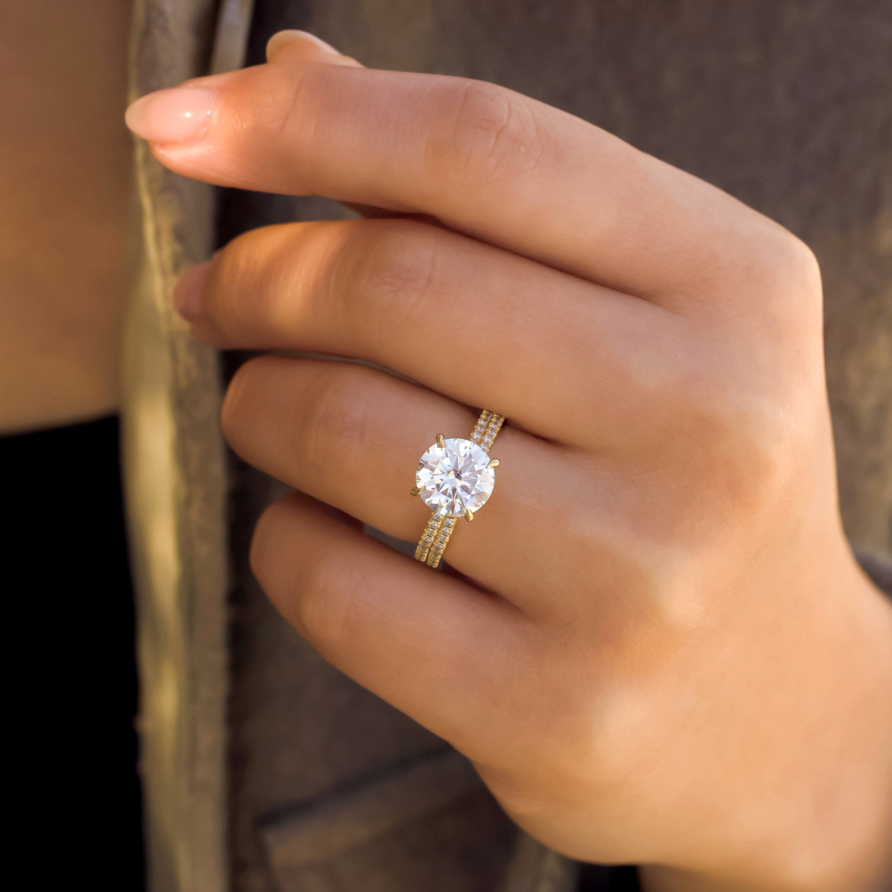 Kobelli Round Moissanite and Diamond Petite Bridal Set