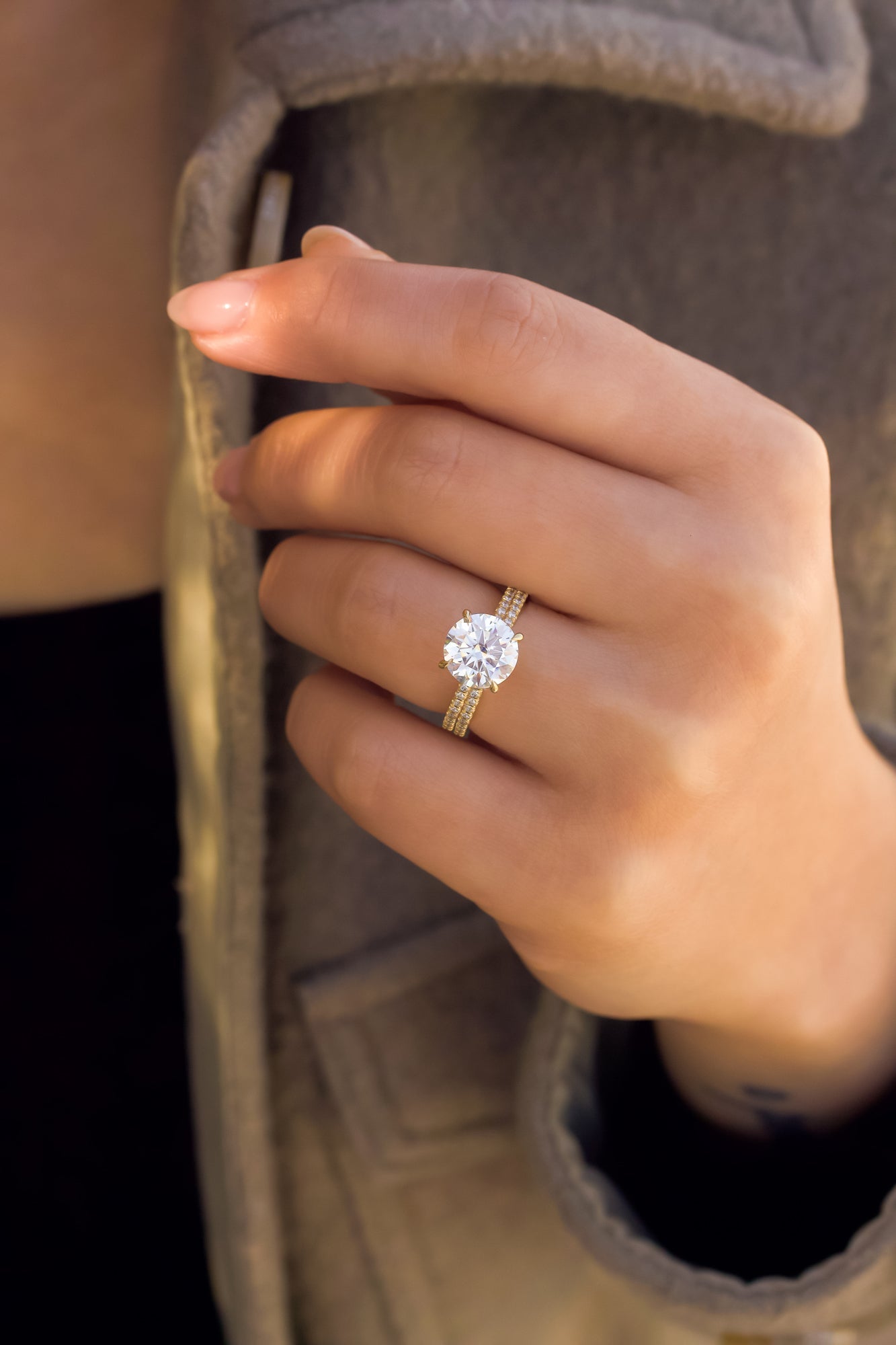 Kobelli Round Moissanite and Diamond Petite Bridal Set