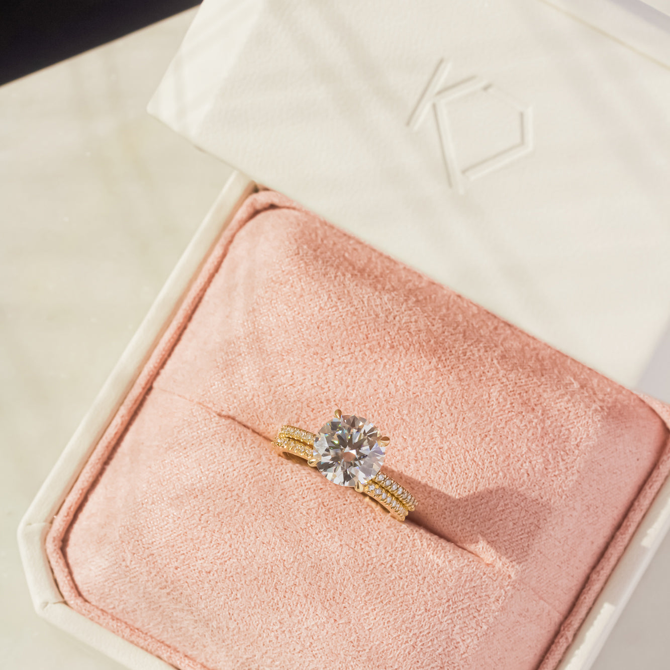 Kobelli Round Moissanite and Diamond Petite Bridal Set