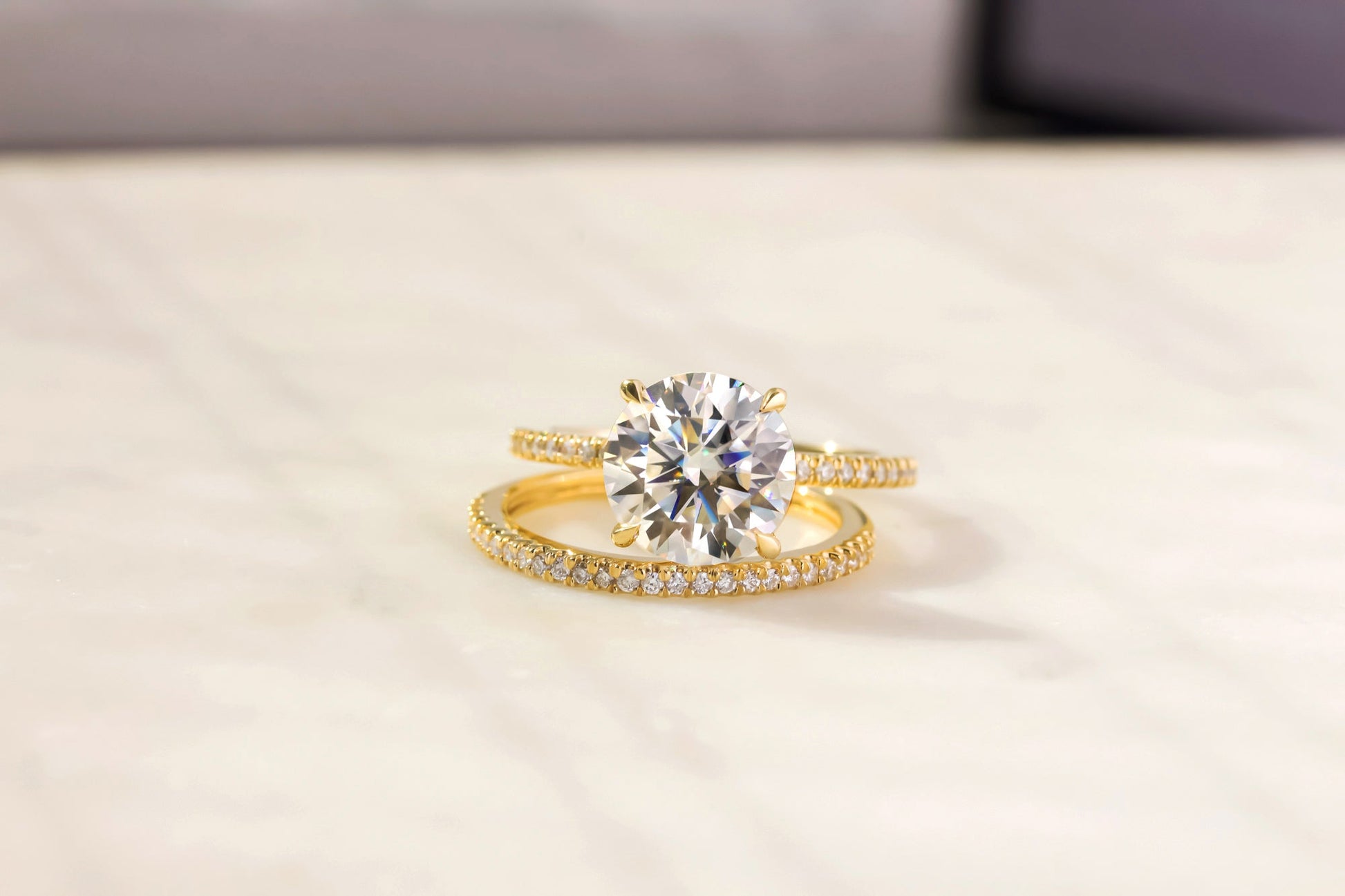 Kobelli Round Moissanite and Diamond Petite Bridal Set