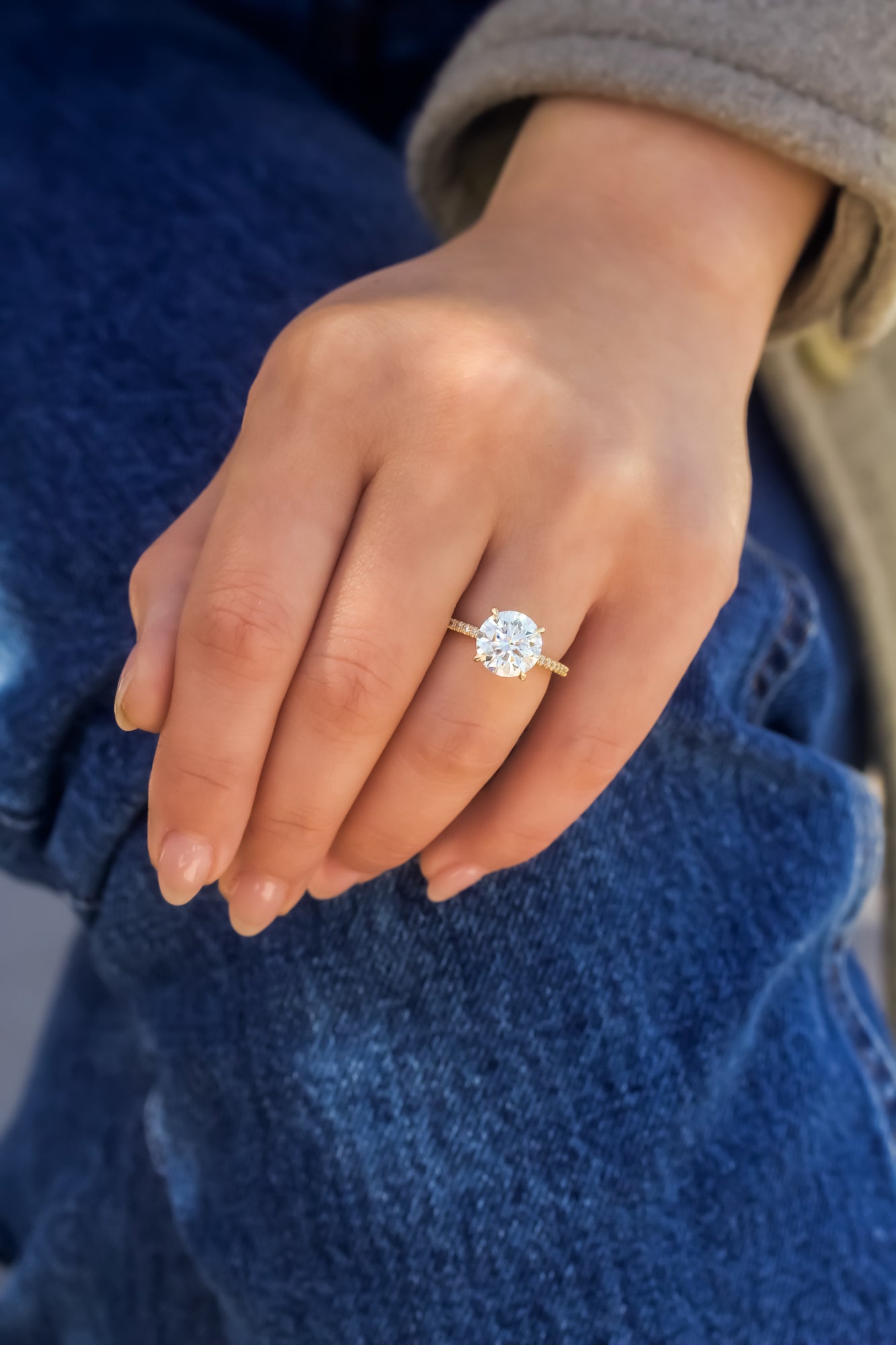 Kobelli Round Moissanite and Diamond Petite Engagement Ring