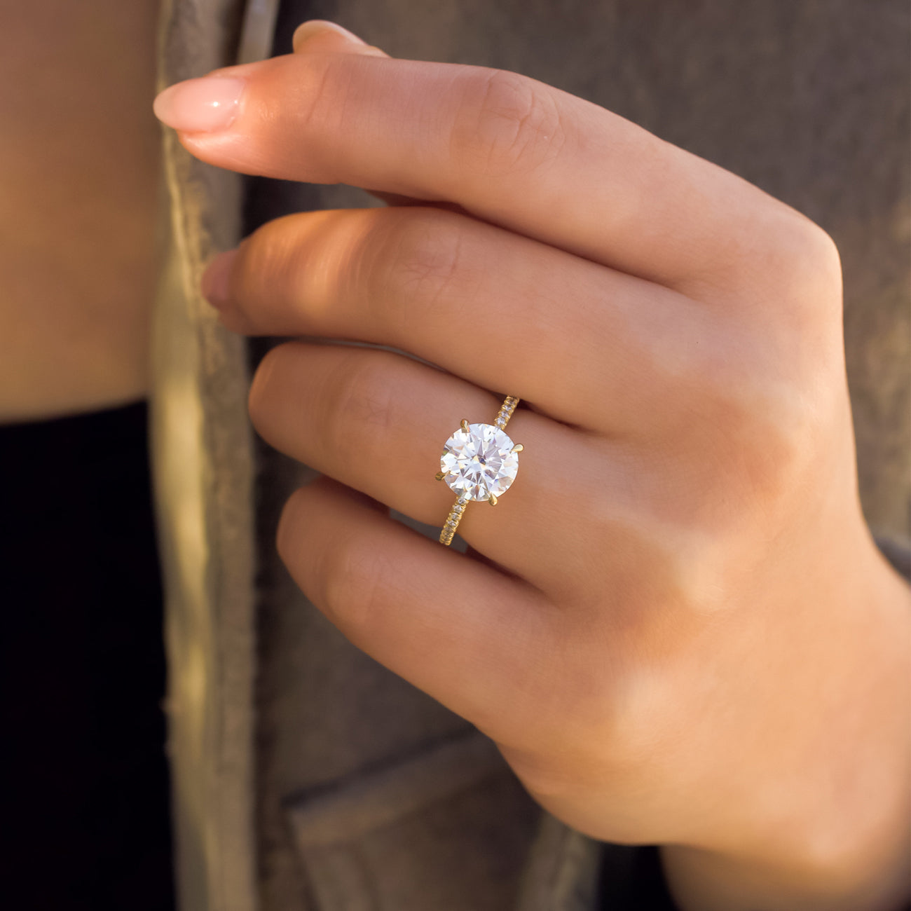 Kobelli Round Moissanite and Diamond Petite Engagement Ring