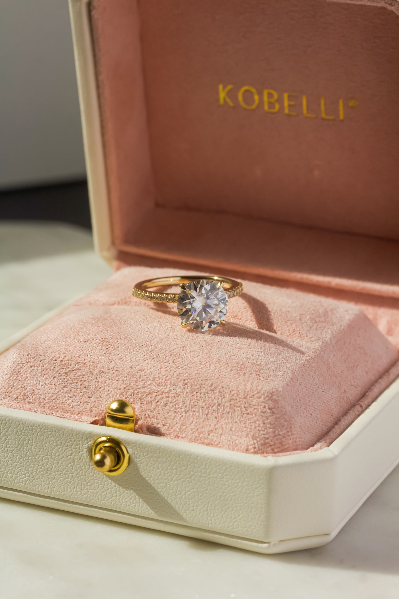 Kobelli Round Moissanite and Diamond Petite Engagement Ring