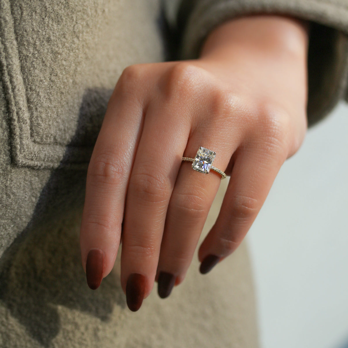 Radiant Shape Brilliant-cut Engagement Ring from the Petite Collection - image on a hand
