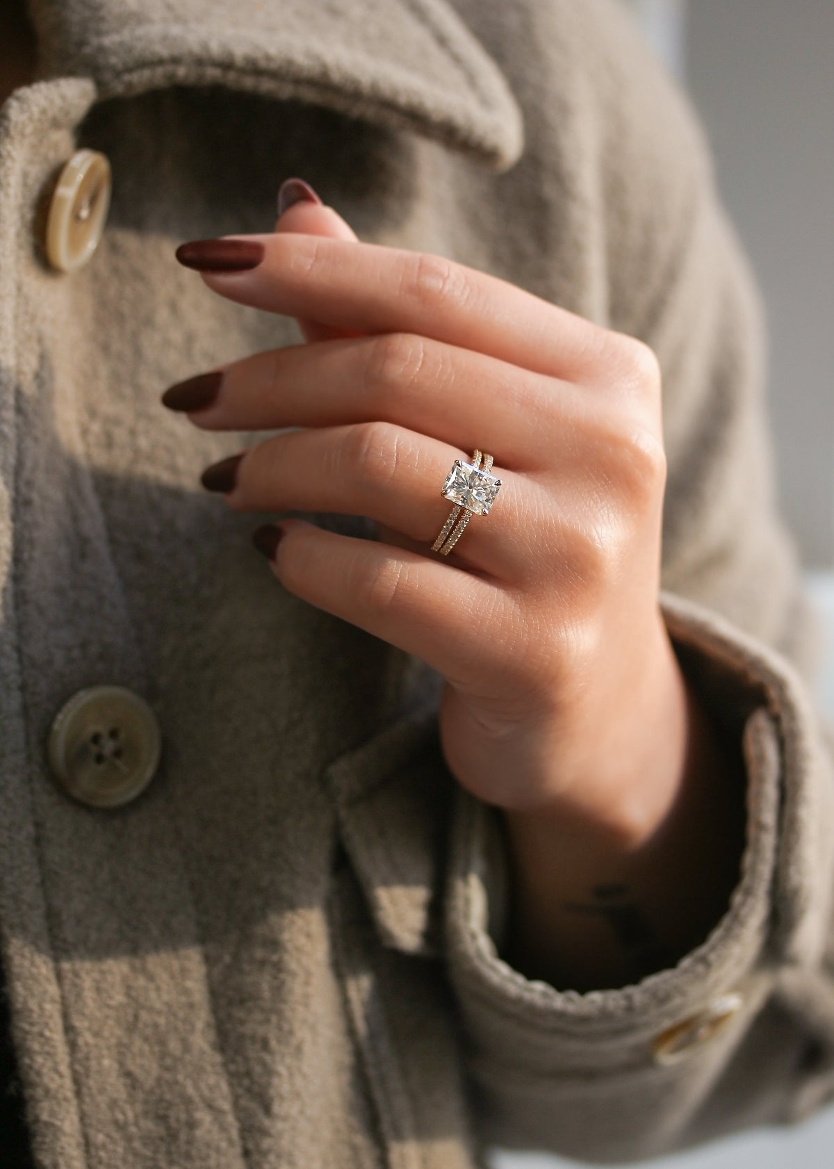 Radiant Bridal Set from Petite Collection on a hand