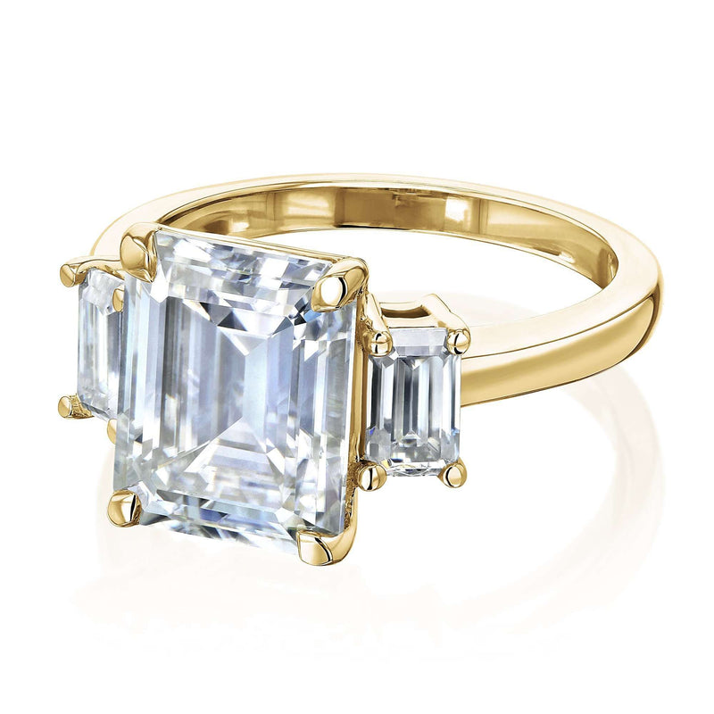 Kobelli 4.1ct Emerald Moissanite Three Stone 14k Gold Engagement Ring
