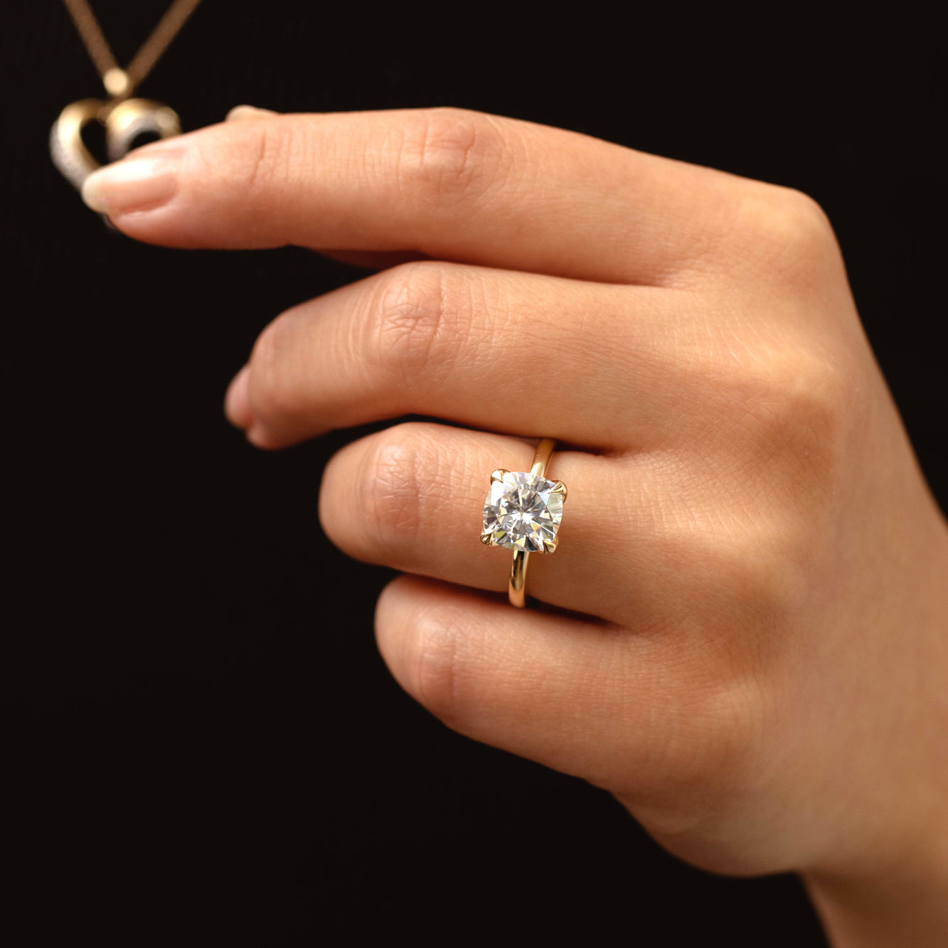 2.8 Carat Moissanite Solitaire Cushion Kyoto Ring