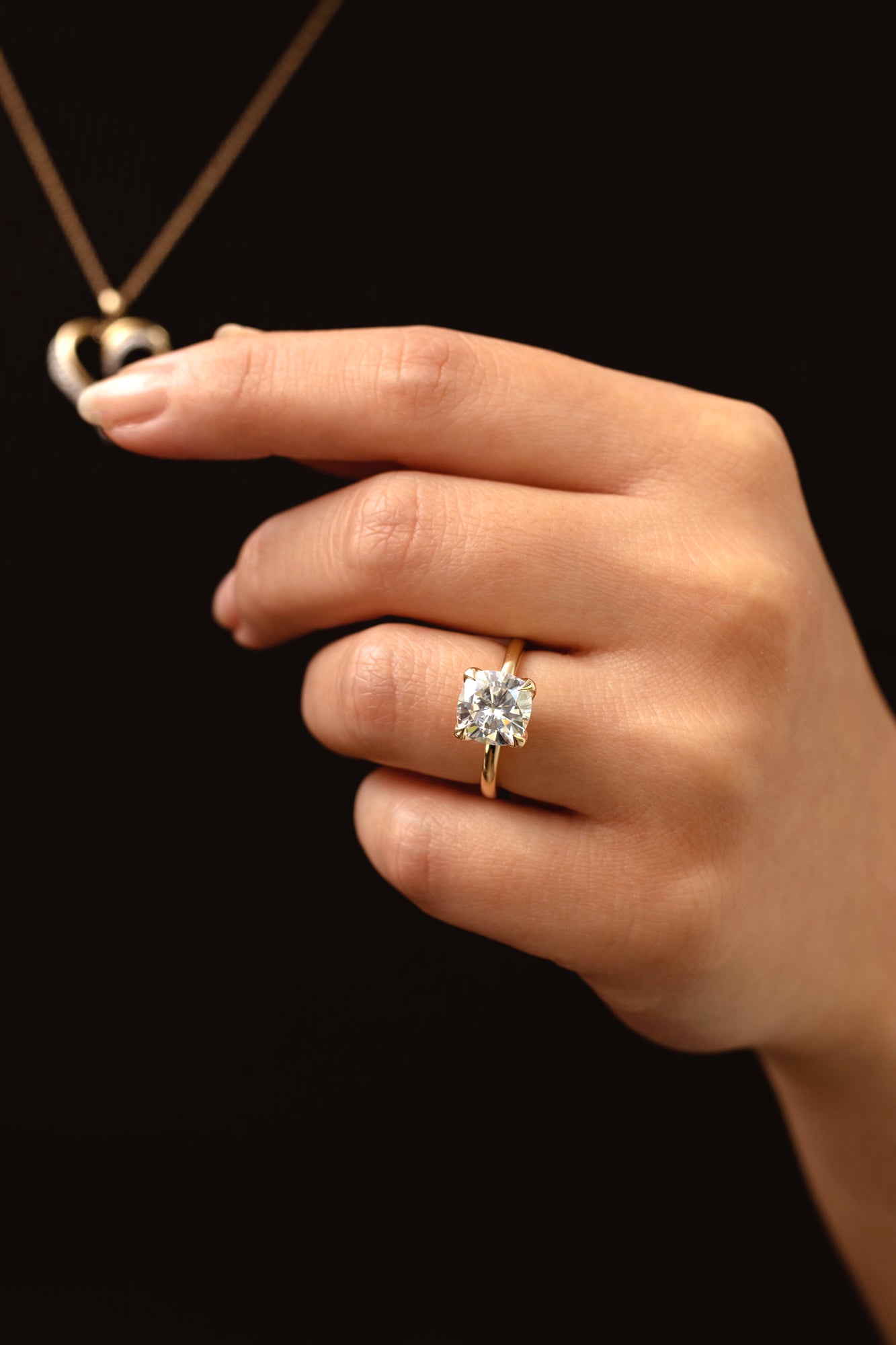 2.8 Carat Moissanite Solitaire Cushion Kyoto Ring