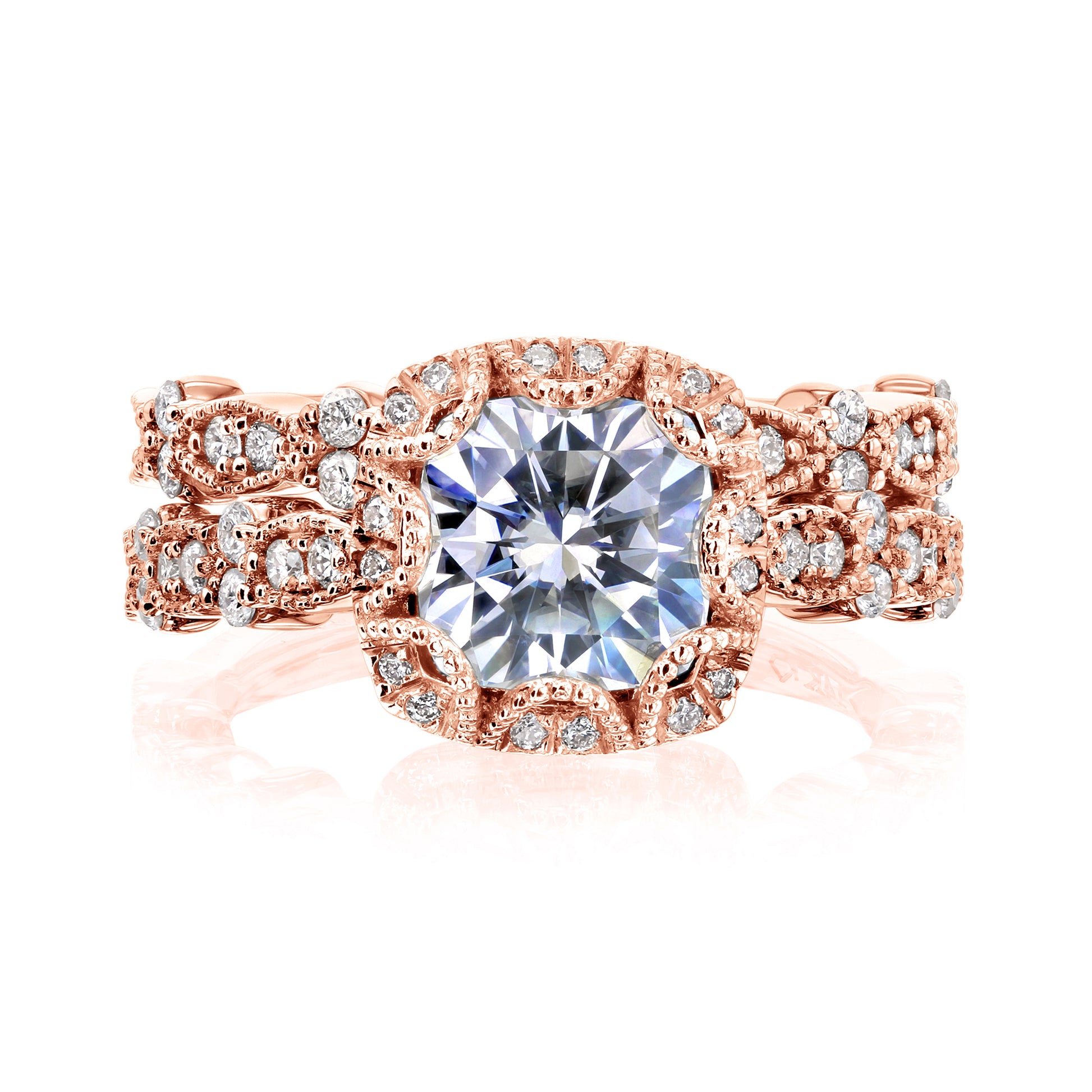 Colleen 1.70-Carat Cushion Halo Scallop Vintage Bridal Set
